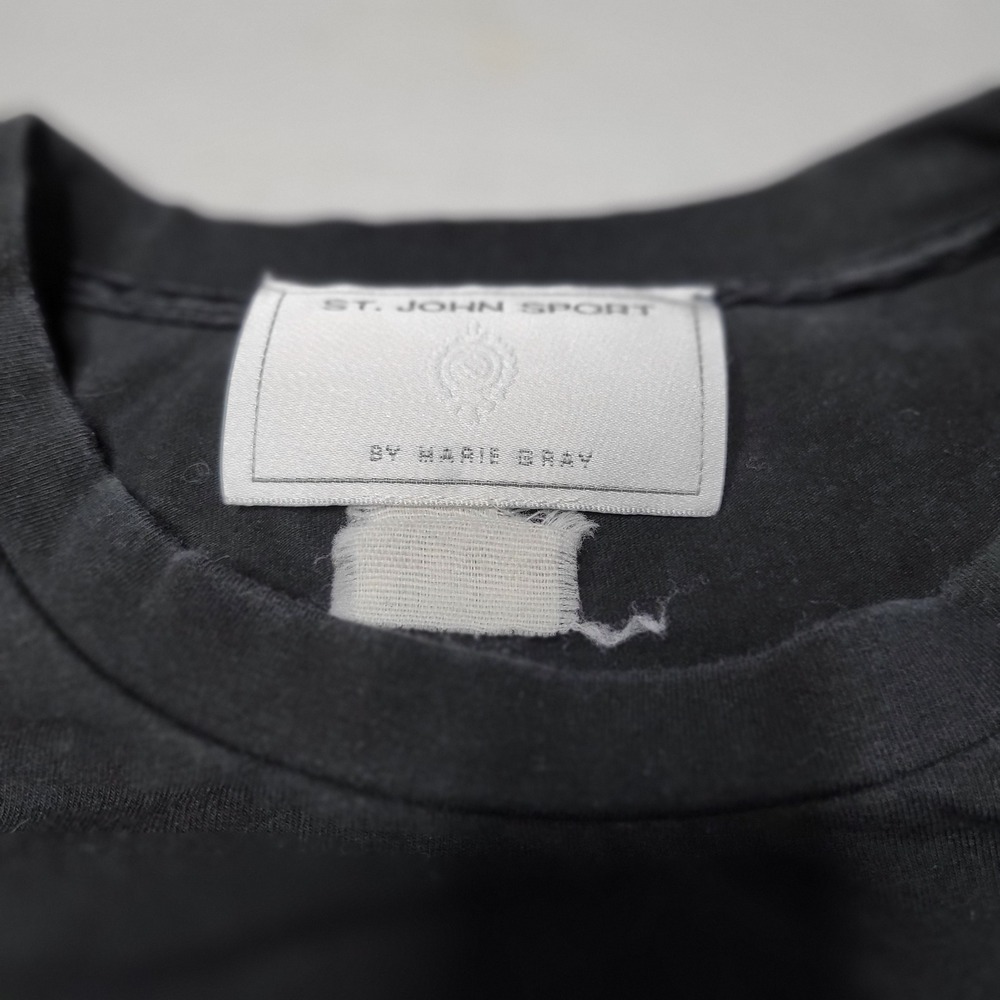 St John Sport by Marie Gray Black Short Sleeve Crew‎ Neck T-Shirt Logo Sleeve